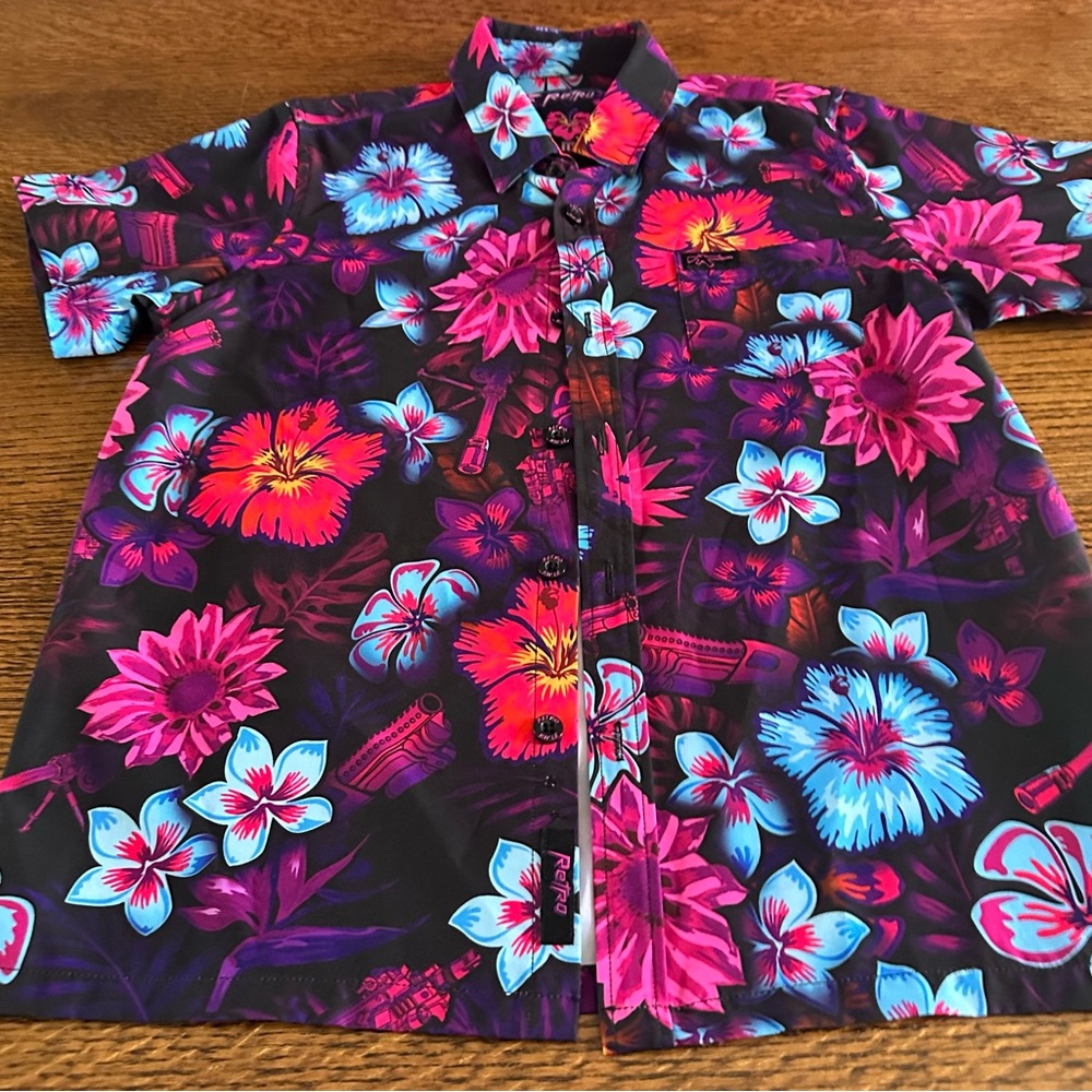 Retro Floral Button-Down Shirt for Kids - Pink & Blue